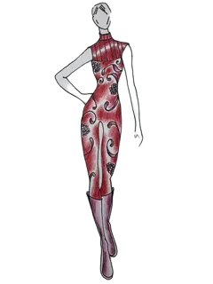 Dessin d'une combinaison de chat rouge avec motifs tourbillonnants